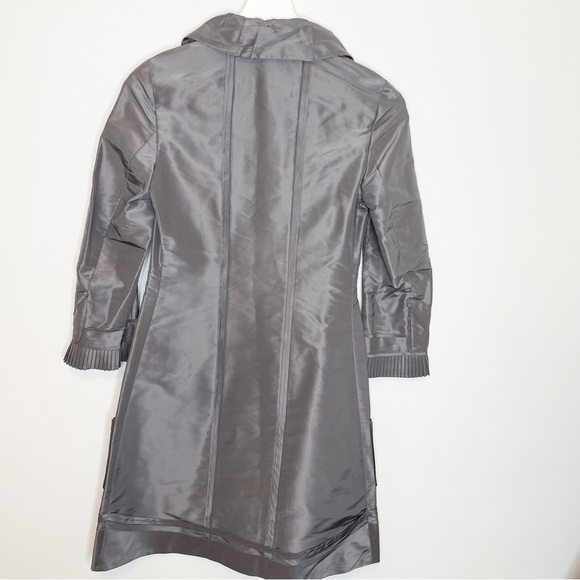 DVF Silver Silk Metallic Dress Long Sleeve Pleated Hem 2 - Picture 6 of 8